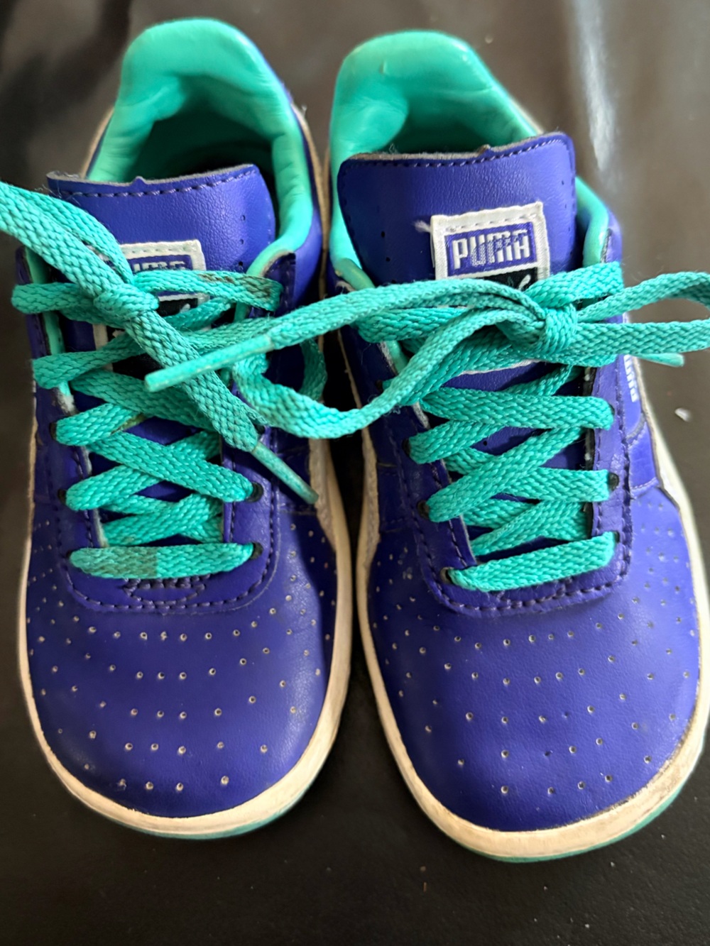 Puma Kids Purple Sneakers with Teal Laces